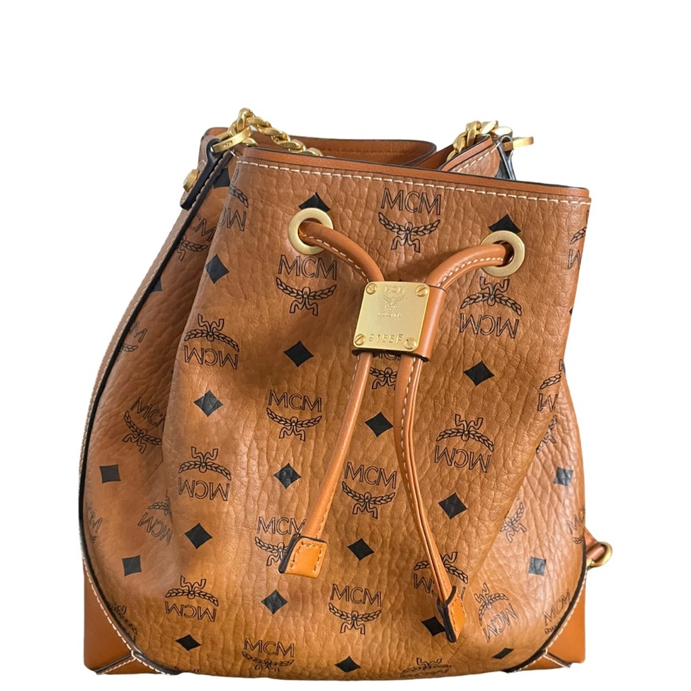 MCM Classic Leather Bucket Bag with Chain Strap